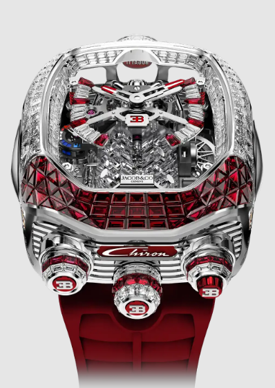 Jacob & Co BUGATTI CHIRON TOURBILLON BAGUETTE WHITE GOLD (DIAMONDS & RUBIES) BU800.30.AJ.UA.ABRUA Replica watch